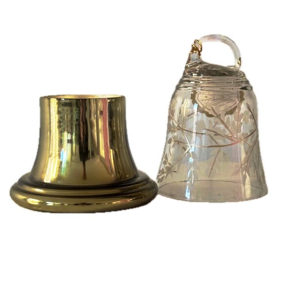 SALE  Etched Glass Bell Cloche Candle Pine Cedarwood Scented Soy Wax Gold Jar - Picture 7 of 11